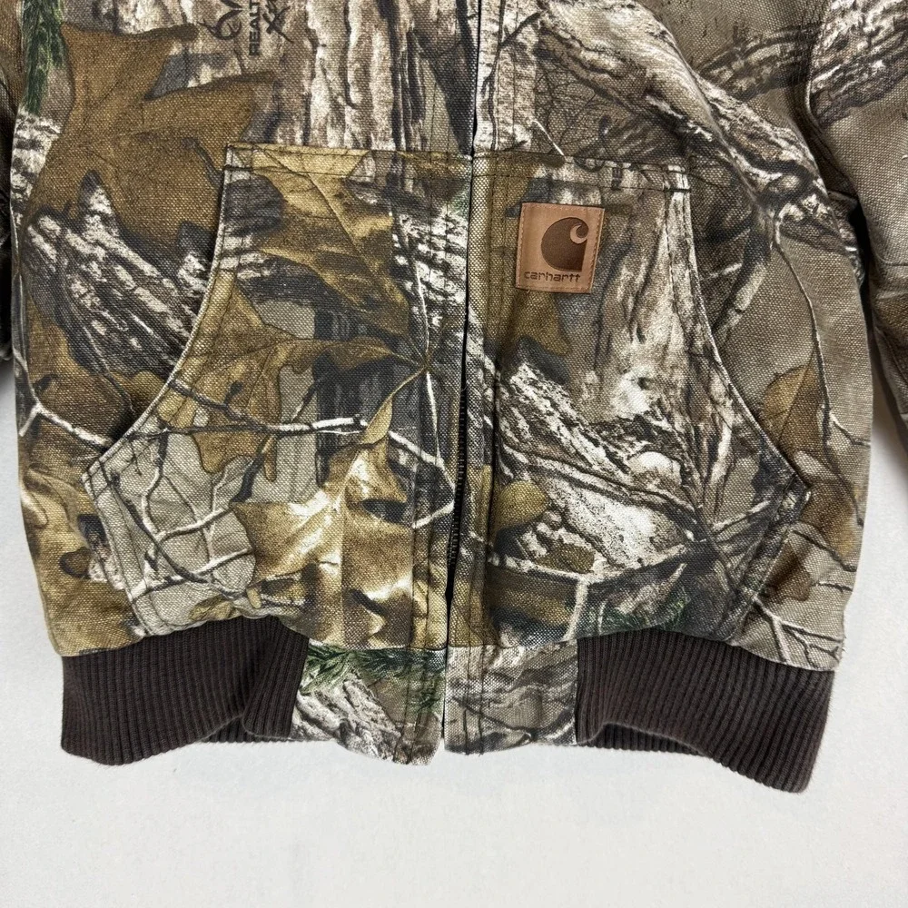 Carhartt Jacket Kids 6 Brown Camo Canvas Hooded Full Zip Insulated Hunting Warm